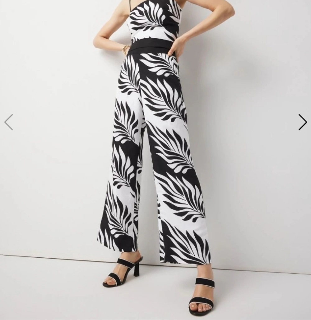WHBM B&W black & White leaf print Linen wide leg Sz 10